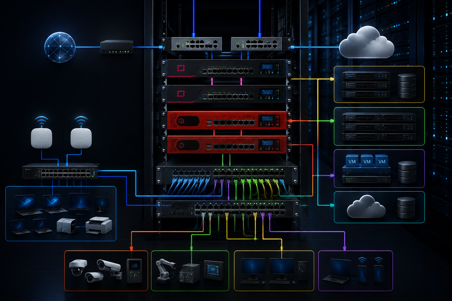 Firewall Security Architektur mit redundanter Hardware und Netzwerksegmentierung