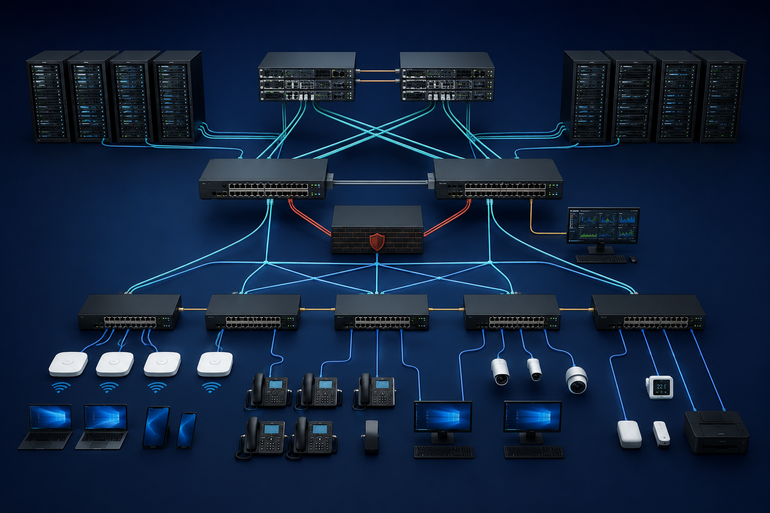 LAN Netzwerkarchitektur mit Core, Distribution und Access Layer