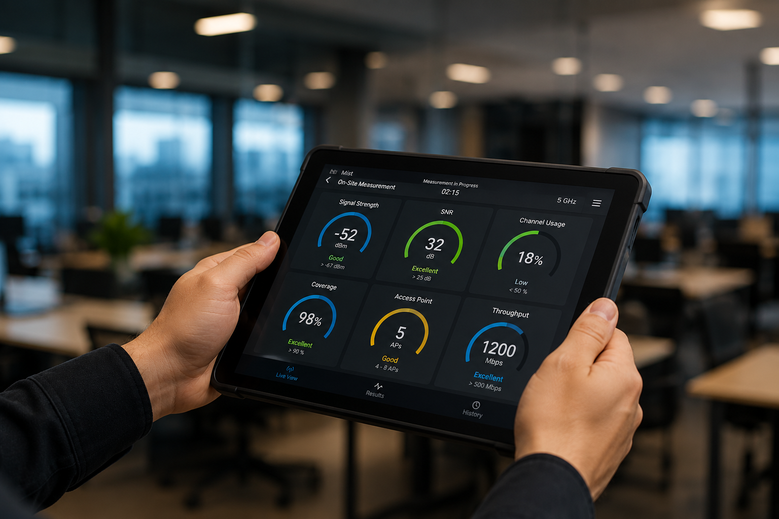 Techniker bei einer WLAN On-Site Messung