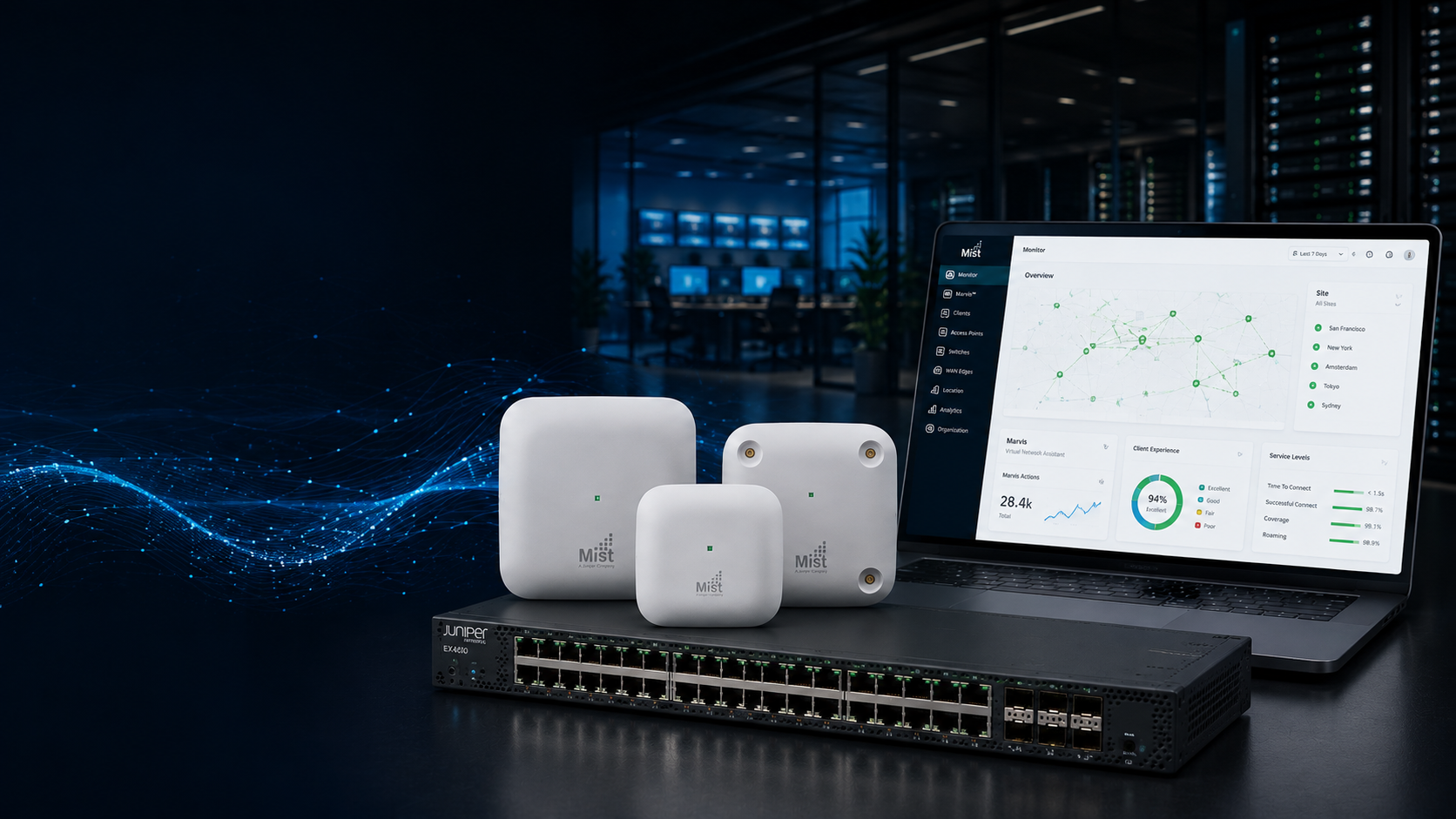 HPE Mist AI Dashboard mit Wi-Fi 7 Access Point und EX Switching